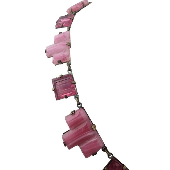 Antique Super Rare Opaque Striated & Clear Art Deco Vauxhall Necklace (A3270) - Picture 6 of 8